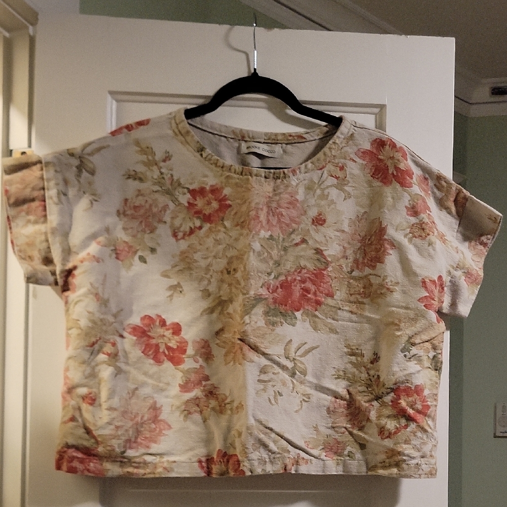 Brooke Ciocco Boxy Top Beige Floral Linen Tapestry